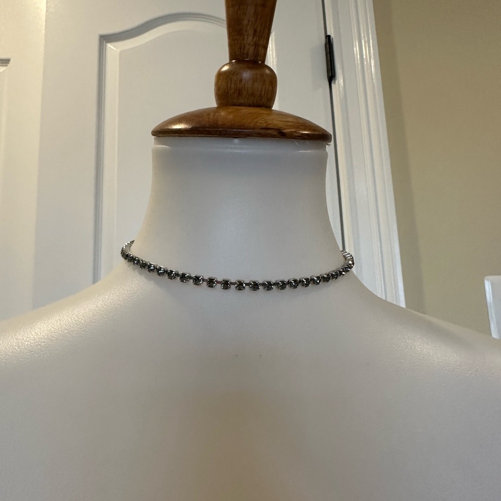 Justine Clenquet Silver Gray Rhinestones Necklace Choker Chain